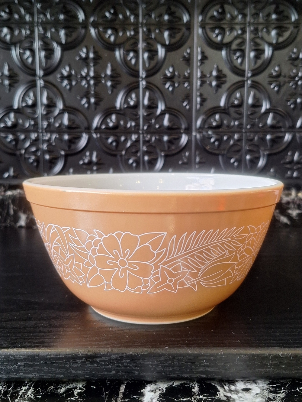 Vintage Pyrex Woodland 402 Mixing Bowl , Retro Floral Neutral Nesting Bowl,
